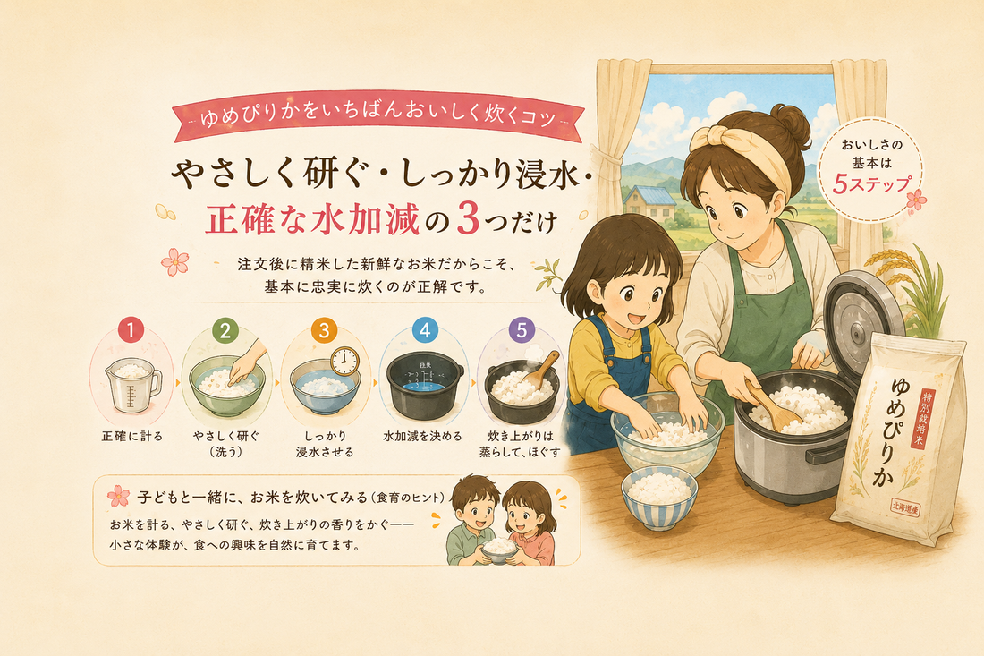 おいしいゆめぴりかの食べ方 — 炊き方の基本と、子どもと楽しむ食育のヒント