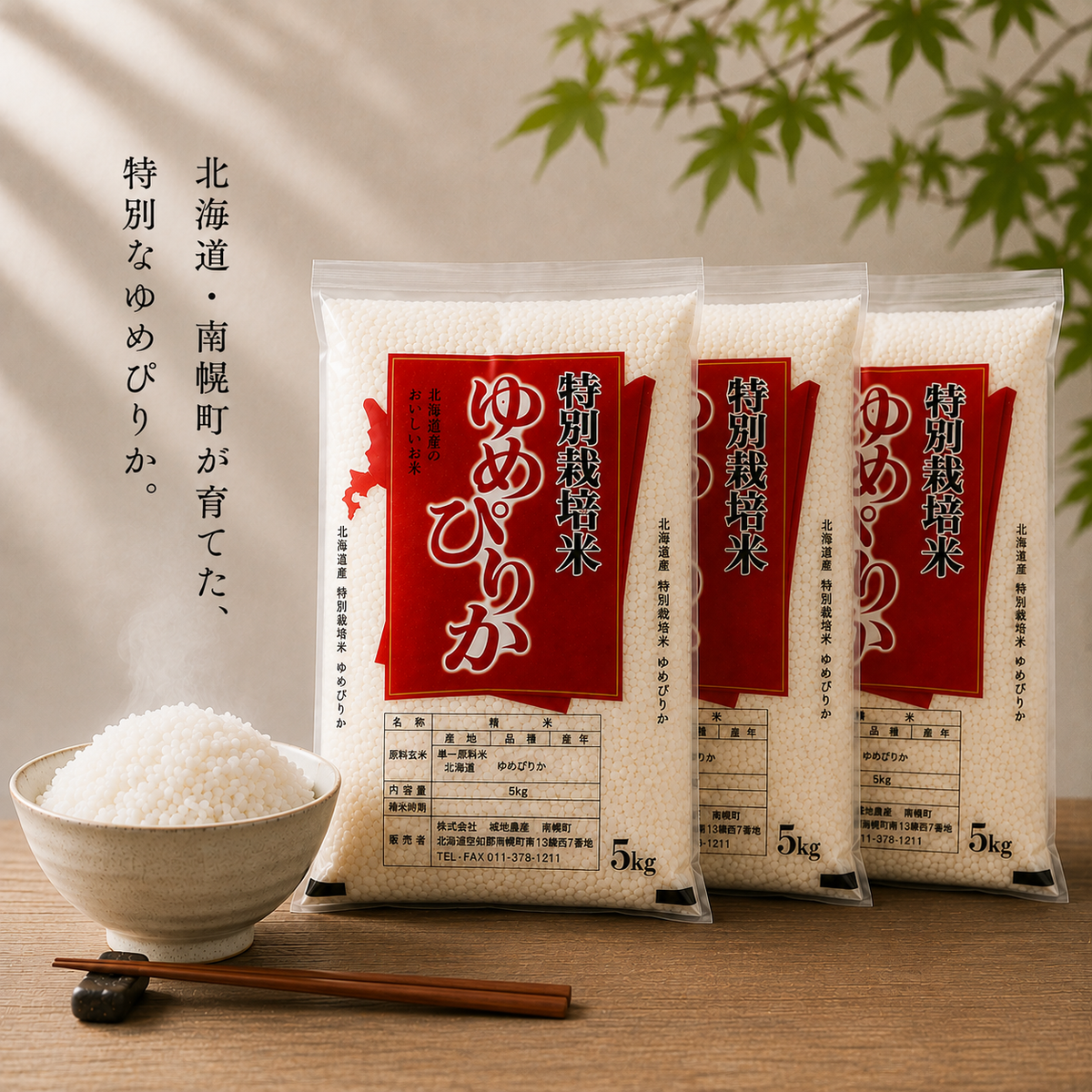 【新米】北海道南幌産 ゆめぴりか特別栽培米 15kg（5kg×3袋）【送料無料】